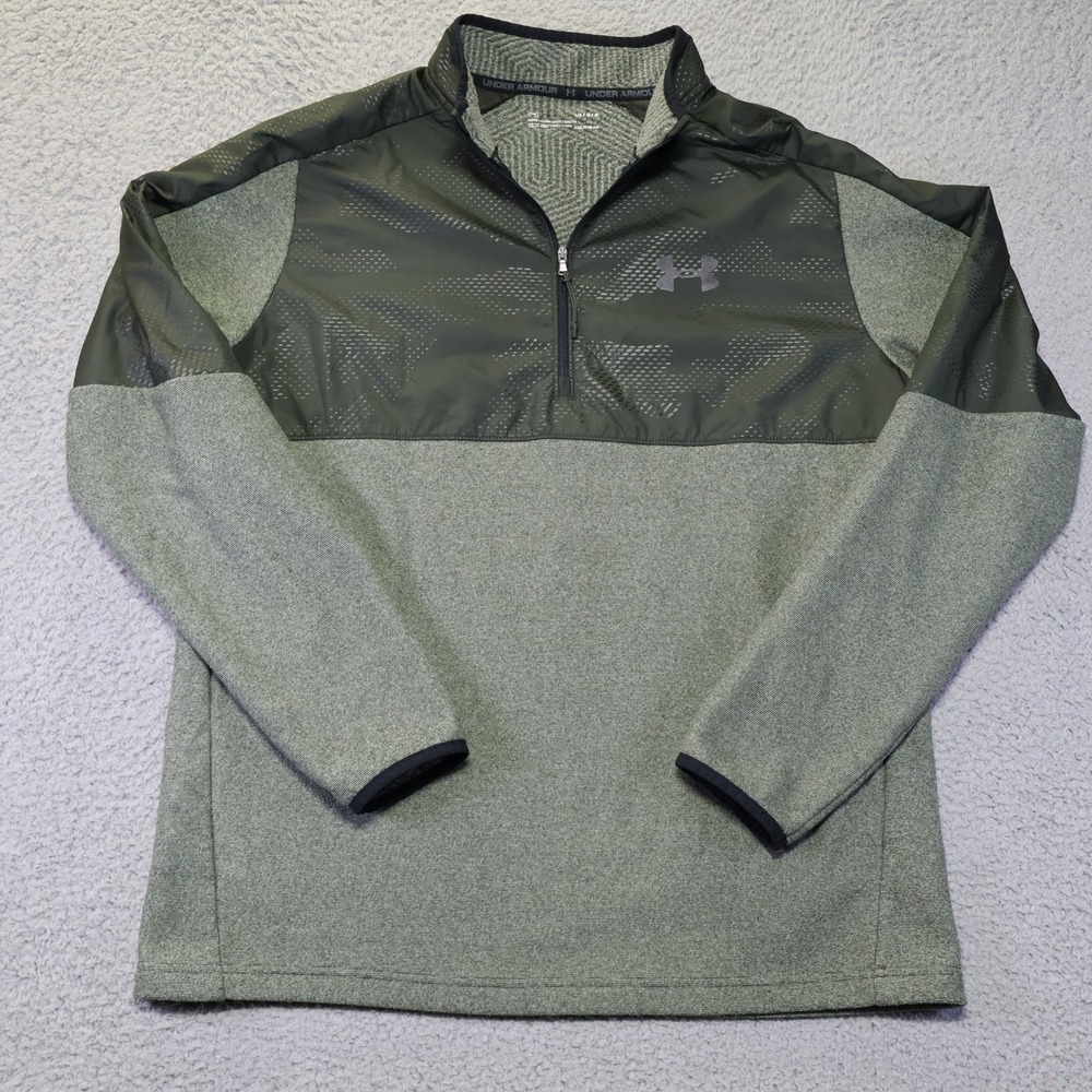 Under Armour Mens Green Hybrid Fleece Quarter Zip Pullover Style 1345315 Large